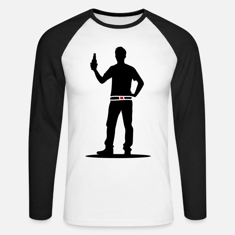 Drinking Bier Silhouette - Unisex Baseballshirt langarm - Weiß/Schwarz