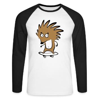 Skate-hérisson "Knut H. Heckmann" - T-shirt baseball manches longues Homme - blanc/noir - Devant - Nik (191cm)