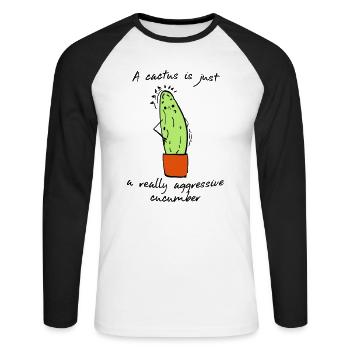 Kaktus Gurke Pflanze stachelig Aggressiv - Unisex Baseballshirt langarm - Weiß/Schwarz - Vorne - Nik (191cm)