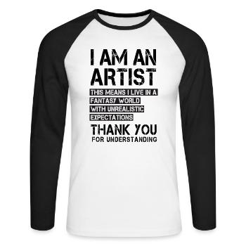 I am a Artist ... - T-shirt baseball manches longues Homme - blanc/noir - Devant - Nik (191cm)