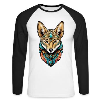 Chacal Égyptien Néo Traditionnel - T-shirt baseball manches longues Homme - blanc/noir - Devant - Nik (191cm)