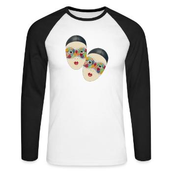 Joker masque illustration de carnaval de Venise - T-shirt baseball manches longues Homme - blanc/noir - Devant - Nik (191cm)