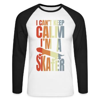 I Can't Keep Calm I'm A Skateboarder - Unisex Baseballshirt langarm - Weiß/Schwarz - Vorne - Nik (191cm)
