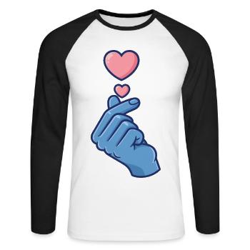 Kpop Musique coréenne Doigts mignons Cœur Amour Corée - T-shirt baseball manches longues Homme - blanc/noir - Devant - Nik (191cm)