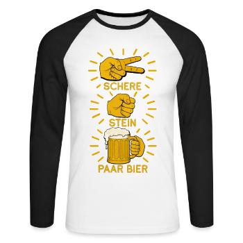 Schere Stein und ein Paar Bier lustige Bier Spruch - Unisex Baseballshirt langarm - Weiß/Schwarz - Vorne - Nik (191cm)