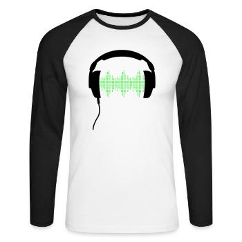 Casque DJ rhythm fréquence égaliseur sonore - T-shirt baseball manches longues Homme - blanc/noir - Devant - Nik (191cm)
