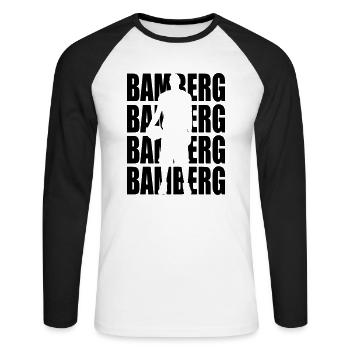 Bamberg Basketball - T-shirt baseball manches longues Homme - blanc/noir - Devant - Nik (191cm)