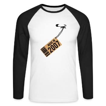 Anniversaire T-shirt 2007 - T-shirt baseball manches longues Homme - blanc/noir - Devant - Nik (191cm)