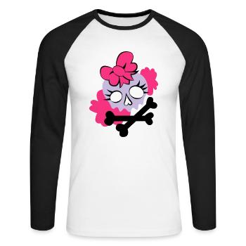Tête de mort girly - T-shirt baseball manches longues Homme - blanc/noir - Devant - Nik (191cm)