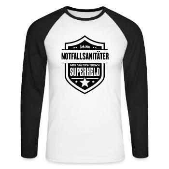 Super Notfallsanitäter - Unisex Baseballshirt langarm - Weiß/Schwarz - Vorne - Nik (191cm)