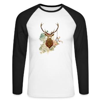 Hirschaftszeiten - Unisex Baseballshirt langarm - Weiß/Schwarz - Vorne - Nik (191cm)