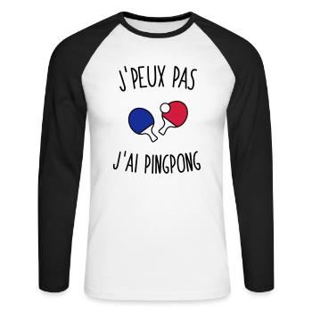 J'peux pas j'ai pingpong - T-shirt baseball manches longues Homme - blanc/noir - Devant - Nik (191cm)