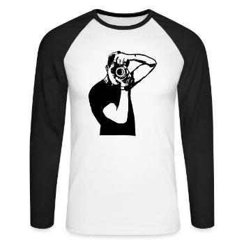 Photographer Silhouette - Unisex Baseballshirt langarm - Weiß/Schwarz - Vorne - Nik (191cm)