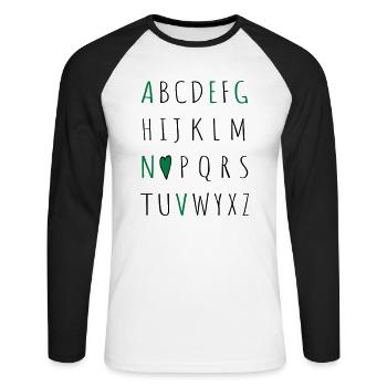 love vegan - Unisex Baseballshirt langarm - Weiß/Schwarz - Vorne - Nik (191cm)
