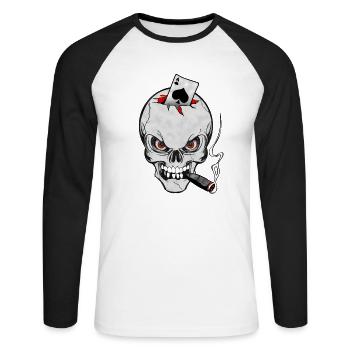 skull poker - T-shirt baseball manches longues Homme - blanc/noir - Devant - Nik (191cm)