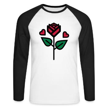 Valentine's Rose avec coeur - T-shirt baseball manches longues Homme - blanc/noir - Devant - Nik (191cm)