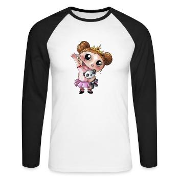 Winkendes Comic Mädchen mit Panda - Unisex Baseballshirt langarm - Weiß/Schwarz - Vorne - Nik (191cm)