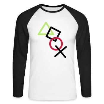 X square triangle icons controller game circle lo - Unisex Long Sleeve Baseball T-Shirt - white/black - Front - Nik (191cm)