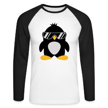 Cool oiseau pingouin chef mignon avec des lunettes de soleil - T-shirt baseball manches longues Homme - blanc/noir - Devant - Nik (191cm)