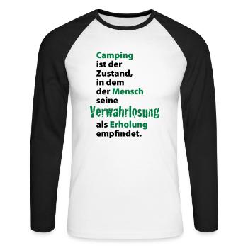 Camping Verwahrlosung Zuhause Zelten Urlaub Ferien - Unisex Baseballshirt langarm - Weiß/Schwarz - Vorne - Nik (191cm)