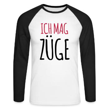 Lustiger Spruch Ich mag Züge Zugfahrer Geschenk - Unisex Baseballshirt langarm - Weiß/Schwarz - Vorne - Nik (191cm)