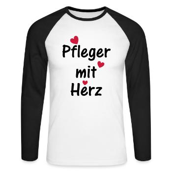 Pfleger mit Herz - Unisex Baseballshirt langarm - Weiß/Schwarz - Vorne - Nik (191cm)