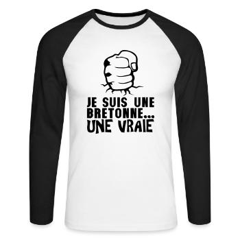 bretonne vraie poing frappe ferme - T-shirt baseball manches longues Homme - blanc/noir - Devant - Nik (191cm)