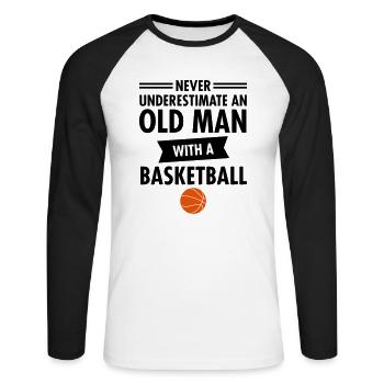 Old Man - Basketball - Unisex Long Sleeve Baseball T-Shirt - white/black - Front - Nik (191cm)