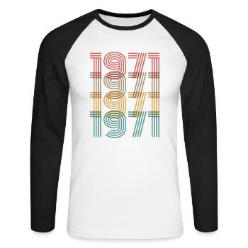 millésime 1971 - T-shirt baseball manches longues Homme - blanc/noir - Devant - Nik (191cm)