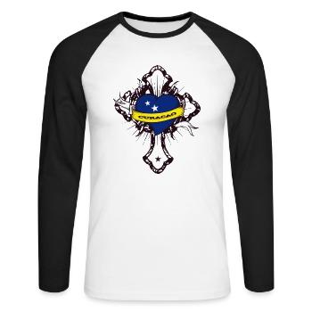 Curaçao - T-shirt baseball manches longues Homme - blanc/noir - Devant - Nik (191cm)