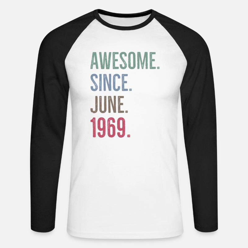 Awesome seit Juni 1969 - Unisex Baseballshirt langarm - Weiß/Schwarz