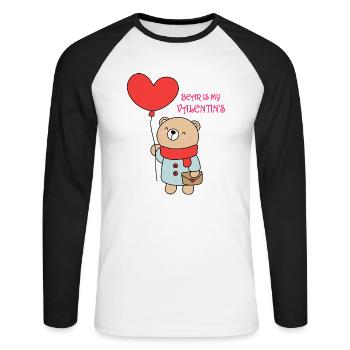 Bear is my valentin's ,valentin's day - T-shirt baseball manches longues Homme - blanc/noir - Devant - Nik (191cm)