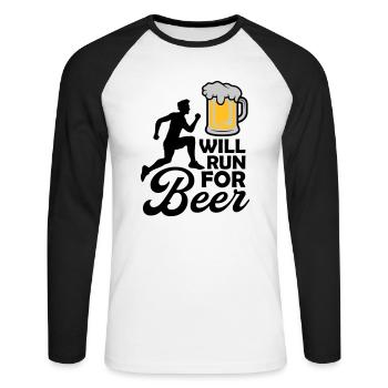 Will run Beer - Unisex Long Sleeve Baseball T-Shirt - white/black - Front - Nik (191cm)