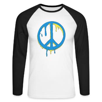 Peace Graffiti Blau Gelb Tropfen - Unisex Baseballshirt langarm - Weiß/Schwarz - Vorne - Nik (191cm)