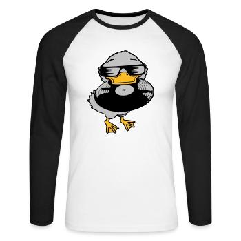 Record Party Ducklings Vinyle - T-shirt baseball manches longues Homme - blanc/noir - Devant - Nik (191cm)