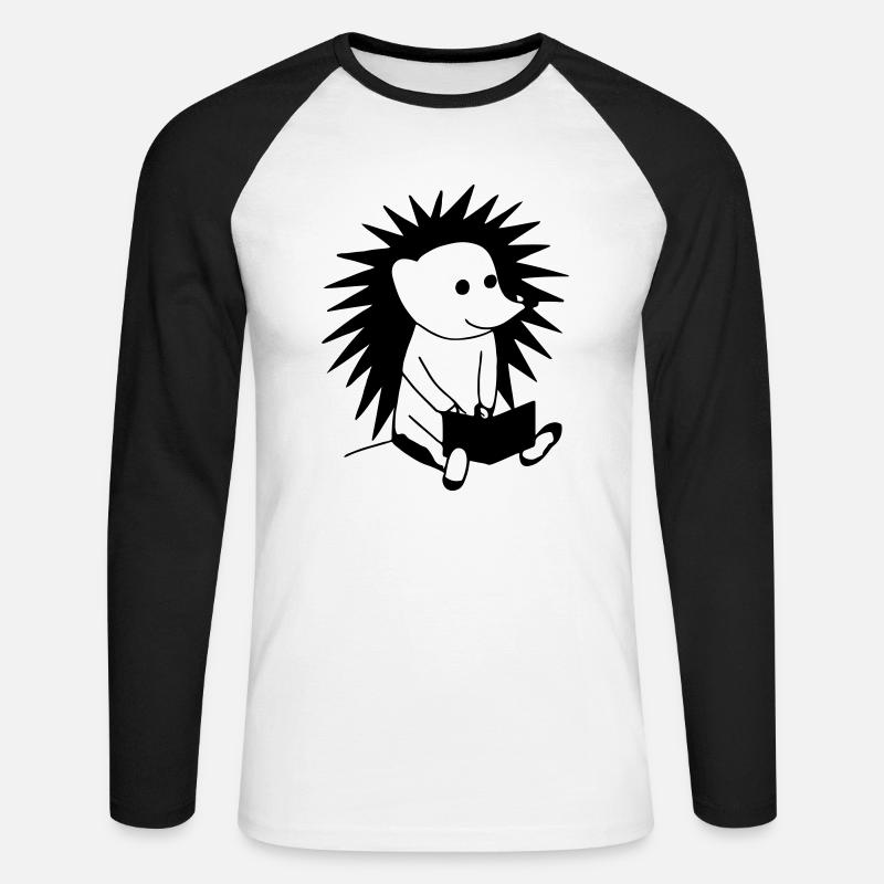 Igel liest Buch Illustration Geschenk - Unisex Baseballshirt langarm - Weiß/Schwarz
