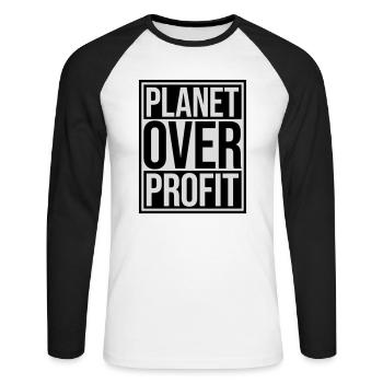 planet over profit Zitat - Unisex Baseballshirt langarm - Weiß/Schwarz - Vorne - Nik (191cm)
