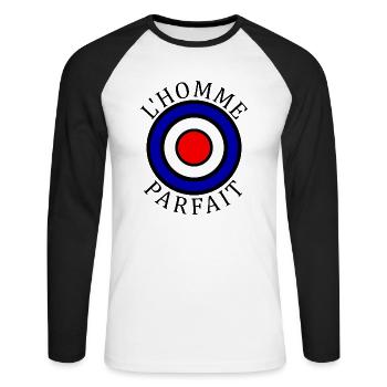 L'homme parfait Cible - T-shirt baseball manches longues Homme - blanc/noir - Devant - Nik (191cm)