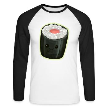 Maki Sushi Roll with kawaii face Illustration - Unisex Long Sleeve Baseball T-Shirt - white/black - Front - Nik (191cm)