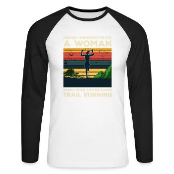Trail Runner Running Jogging Jogger I Gift - T-shirt baseball manches longues Homme - blanc/noir - Devant - Nik (191cm)