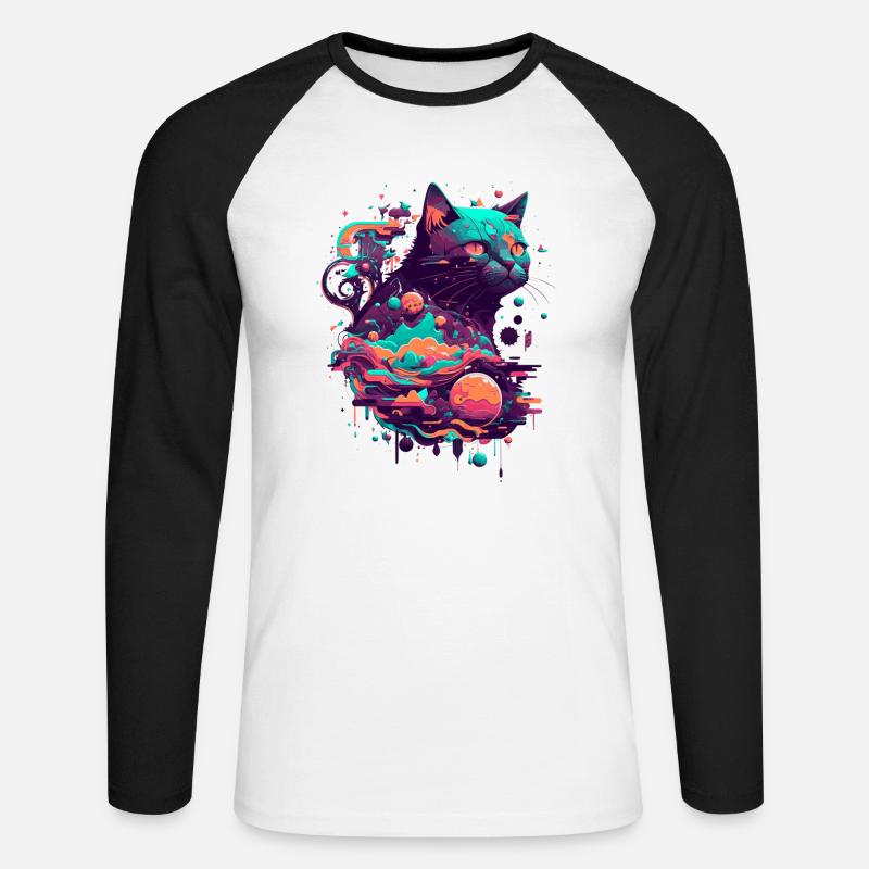 vector katze 2 0 - Unisex Baseballshirt langarm - Weiß/Schwarz