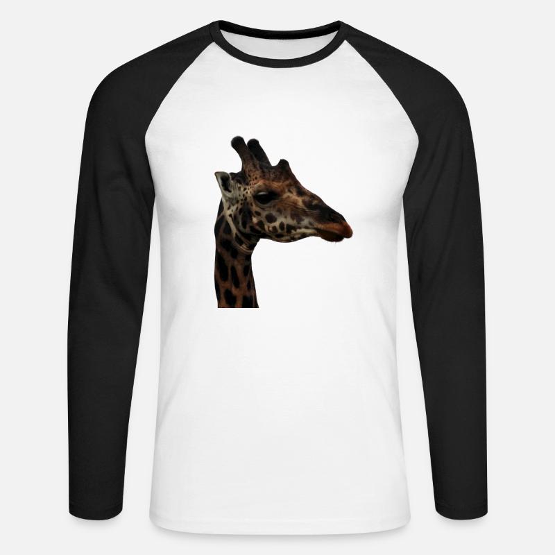 Porträt einer Giraffe - Unisex Baseballshirt langarm - Weiß/Schwarz