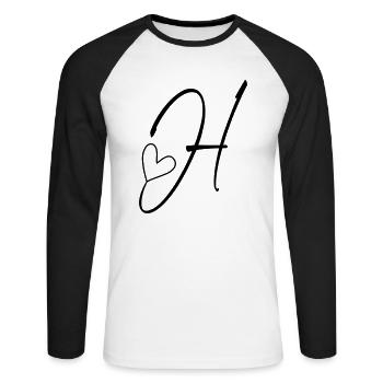 Buchstabe H Buchstabe-H Kalligrafie - Unisex Baseballshirt langarm - Weiß/Schwarz - Vorne - Nik (191cm)
