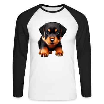 Rottweiler Chien Rottweiler Chiot Chiens Chiot - T-shirt baseball manches longues Homme - blanc/noir - Devant - Nik (191cm)