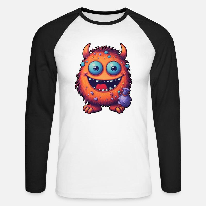 Kleines Monster "Kuller" im Comic-Stil - Unisex Baseballshirt langarm - Weiß/Schwarz