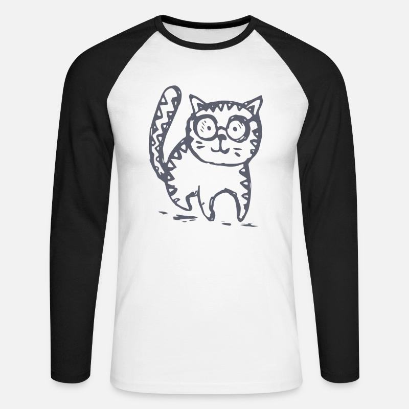 Katze - Unisex Baseballshirt langarm - Weiß/Schwarz
