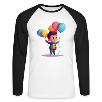 Fröhliches Kind mit bunten Luftballons - Unisex Baseballshirt langarm - Weiß/Schwarz - Vorne - Nik (191cm)