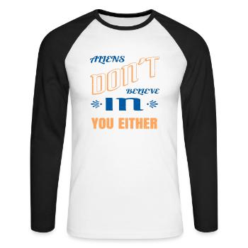 alien abduction ancient egyptian funny jokes - Unisex Baseballshirt langarm - Weiß/Schwarz - Vorne - Nik (191cm)