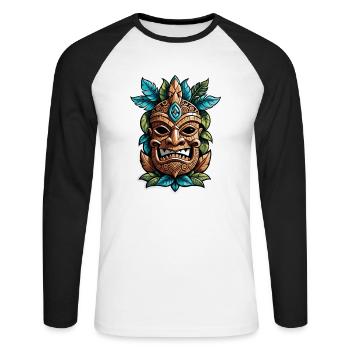 tiki beach - statue polynèsie - T-shirt baseball manches longues Homme - blanc/noir - Devant - Nik (191cm)
