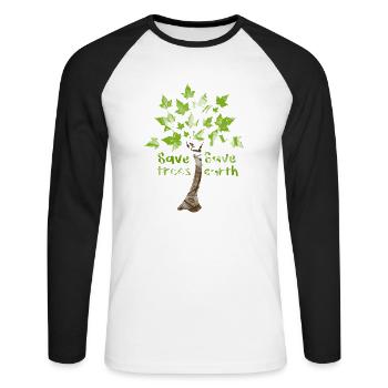 Saving Trees, Saving Earth - Unisex Long Sleeve Baseball T-Shirt - white/black - Front - Nik (191cm)